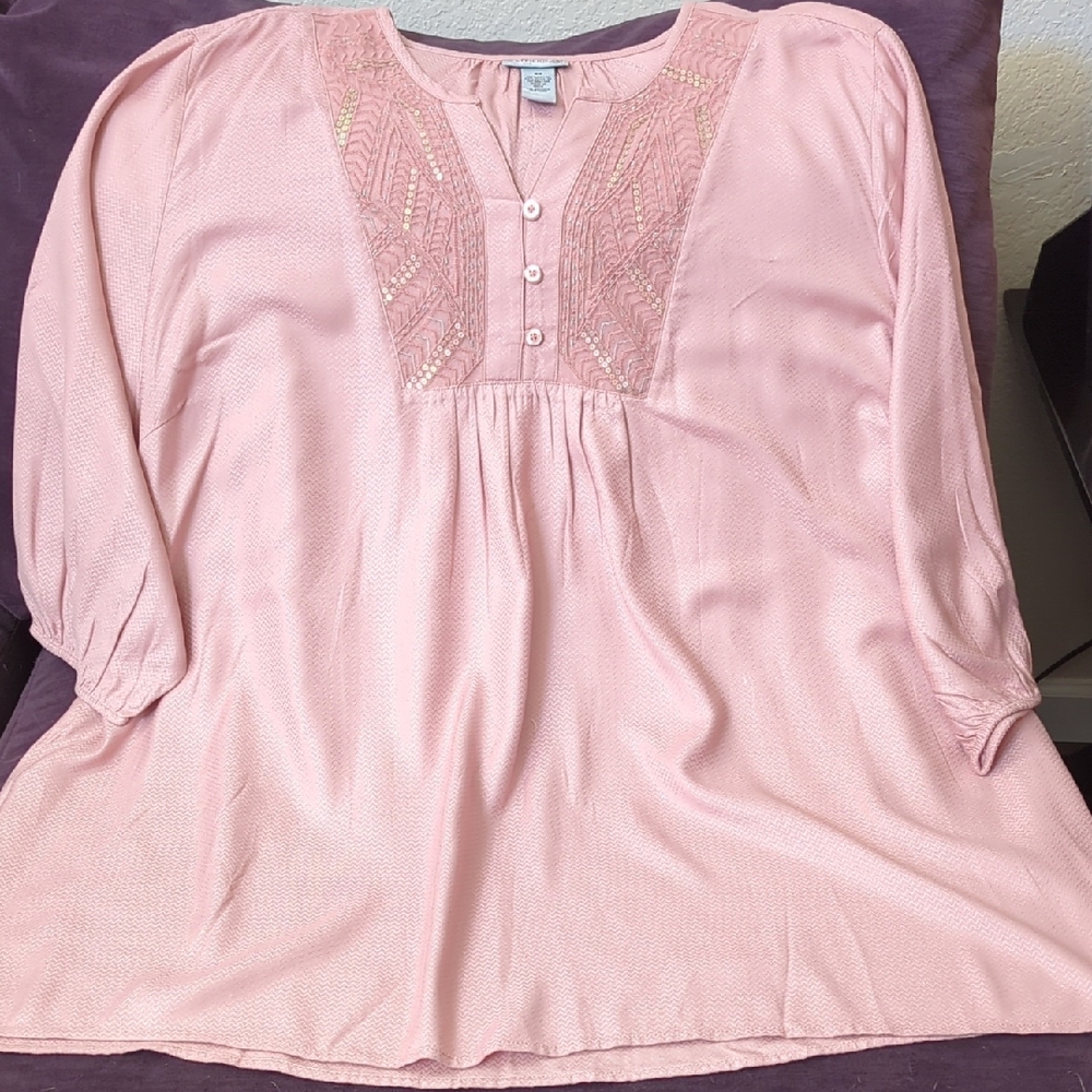 Catherines Blush Pink Top with Embroidered Detail